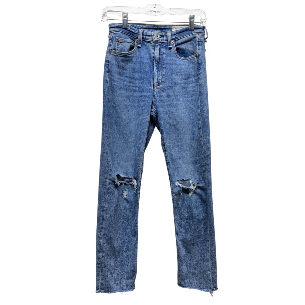 Rag & Bone Jeans Women 26 Blue Nina High Rise Ankle Cigarette Distressed Denim